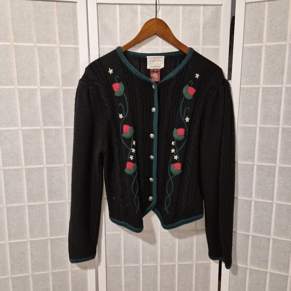 Vintage Sweaters - Vintage 1989 Susan Bristol Wool Knit Cardigan Sz M